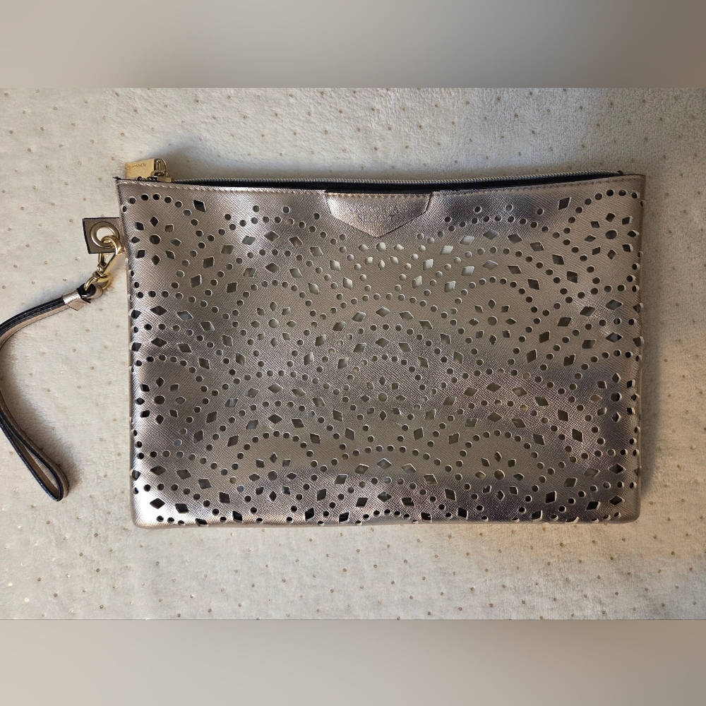 Victoria's Secret Rose Gold Metallic Cutout Cosmetic Bag